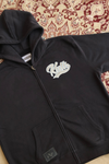 Vintage Black Zip Up Hoodie Unisex with white text embroidery