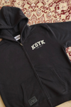 Vintage Black Zip Up Hoodie Unisex with white embroidery on left chest