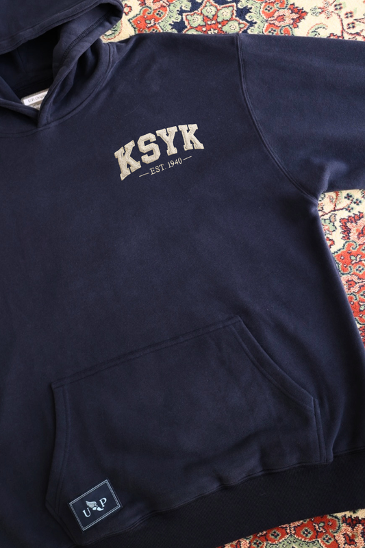 Navy Blue Hoodie Unisex with white embroidery on left chest